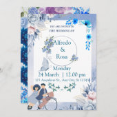 エレガントな青い結婚式の招待状 - クラシック & タイムレス 招待状 (正面/裏面)