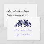 エレガントな青い結婚式の案内カード 招待状 (正面/裏面)