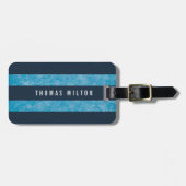 エレガントな青い縞のモノグラム ラゲッジタグ (正面横)