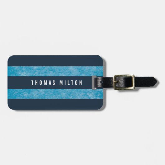 エレガントな青い縞のモノグラム ラゲッジタグ (正面横)