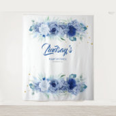 エレガントな青い花と金のコンフェッティ タペストリー (正面)