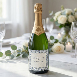 エレガントな青い花のクラシックな結婚式 スパークリングワインラベル