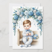 エレガントな青い花のクロス洗礼 招待状 (裏面)