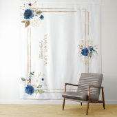 エレガントな青い花のゴールドの男の子のベビーシャワープロップ タペストリー (インサイチュ)