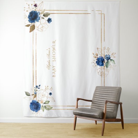 エレガントな青い花のゴールドの男の子のベビーシャワープロップ タペストリー (インサイチュ)