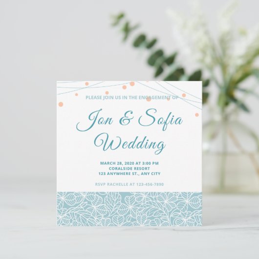 エレガントな青い花のストリングライト 招待状 (スタンド正面)