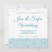 エレガントな青い花のストリングライト 招待状 (正面)