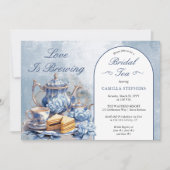 エレガントな青い花のティーセット ブライダルシャワーティー 招待状 (正面)