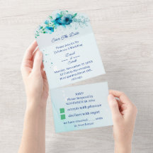 エレガントな青い花のデザイン　お二人だけの特別な「Save The Date」