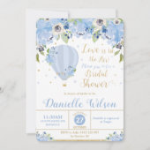 エレガントな青い花のバルーン結婚式前のお祝い 招待状 (正面)