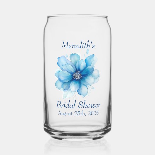 エレガントな青い花のブライダルシャワー ガラス缶 (正面)