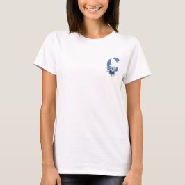 エレガントな青い花のモノグラムイニシャルC オーダーメイド Tシャツ