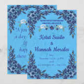 エレガントな青い花のワリーマ招待状 招待状 (正面/裏面)