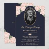 エレガントな青い花の写真 Funeral Memorial Service 招待状 (正面/裏面)