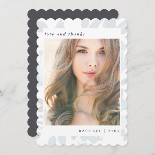 エレガントな青い花の卒業写真の感謝 サンキューカード (正面/裏面)