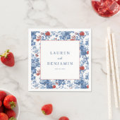 エレガントな青い花の境界線 スタンダードカクテルナプキン (インサイチュ)