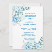 エレガントな青い花の水彩画の退職パーティー 招待状 (正面)