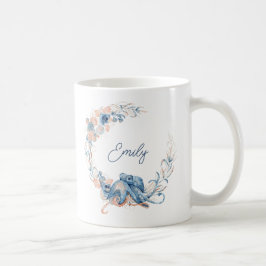 エレガントな青い花の水彩画 コーヒーマグカップ