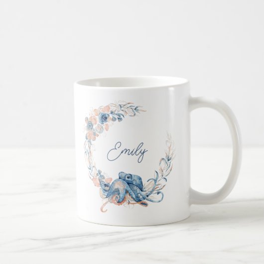 エレガントな青い花の水彩画 コーヒーマグカップ (右)