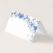 エレガントな青い花の水彩結婚式プレイスカード (裏面)