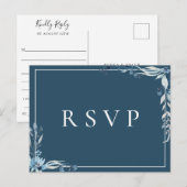 エレガントな青い花の結婚式の出欠確認と曲のリクエスト インビテーションポストカード (正面/裏面)