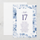 エレガントな青い花の結婚式テーブルナンバーカード 招待状 (正面/裏面)