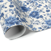エレガントな青い花の織物 ラッピングペーパー (ロールコーナー)
