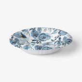 エレガントな青い花の葉と白のパーティー ペーパーボウル (傾斜あり)