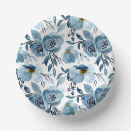 エレガントな青い花の葉と白のパーティー ペーパーボウル