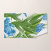 エレガントな青い花の装飾的な目を引く バスタオルセット (ハンドタオル)