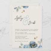 エレガントな青い花の＆結婚式招待状 招待状 (正面/裏面)