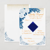 エレガントな青い花のRSVPカード 出欠カード (正面/裏面)