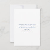 エレガントな青い花びらとプロセッコのブライダルシャワー サンキューカード (裏面)