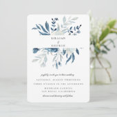 エレガントな青い花束のウェディング 招待状 (スタンド正面)