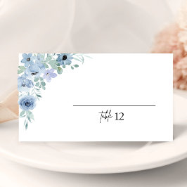 エレガントな青い花柄の結婚式折りたたみプレイスカード