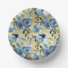 エレガントな青い花模様とゴールドのグラデーション ペーパーボウル