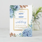 エレガントな青い花模様に金のフレーム 招待状 (スタンド正面)