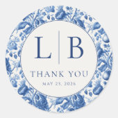 エレガントな青い花模様 ラウンドシール (正面)