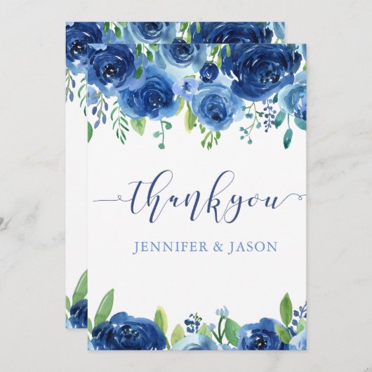 エレガントな青い花 サンキューカード (正面/裏面)