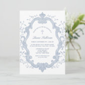 エレガントな青い葉の紋章 洗礼招待状 招待状 (スタンド正面)