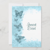 エレガントな青い蝶の誕生日と結婚式 招待状 (正面)