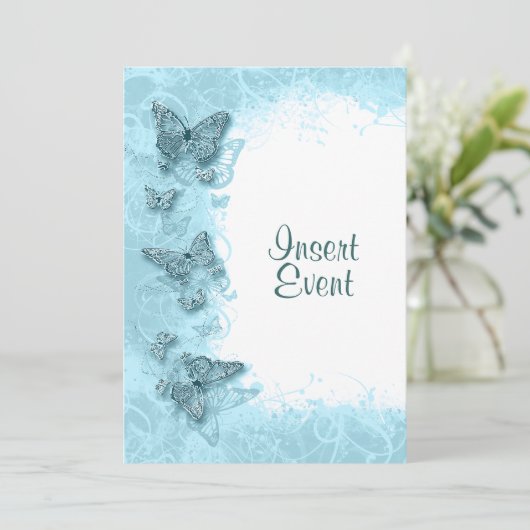 エレガントな青い蝶の誕生日結婚式 招待状 (スタンド正面)