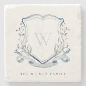 エレガントな青い野の花の水彩モノグラムクレスト ストーンコースター (正面)