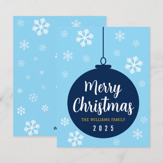 エレガントな青い雪の結晶のクリスマスカード シーズンカード (正面/裏面)