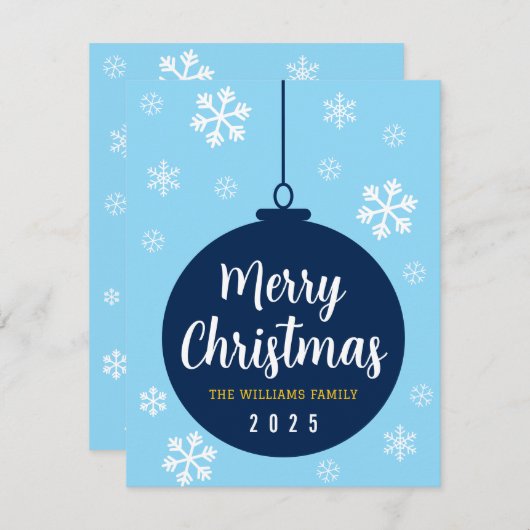 エレガントな青い雪の結晶のクリスマスホリデーカード シーズンカード (正面/裏面)