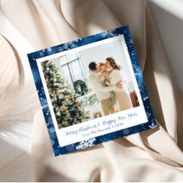 エレガントな青い雪の結晶のスクエアクリスマスカード シーズンカード