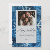 エレガントな青い雪の結晶のホリデーカード 招待状 (正面)