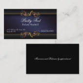 エレガントな青い、黒い、金ゴールドのダマスク織の名刺 名刺 (正面/裏面)