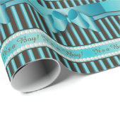 エレガントな青およびブラウンは縞で飾ります ラッピングペーパー (ロールコーナー)