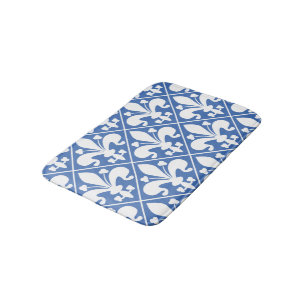エレガントな青およびWhite Fleur de Lys French バスマット